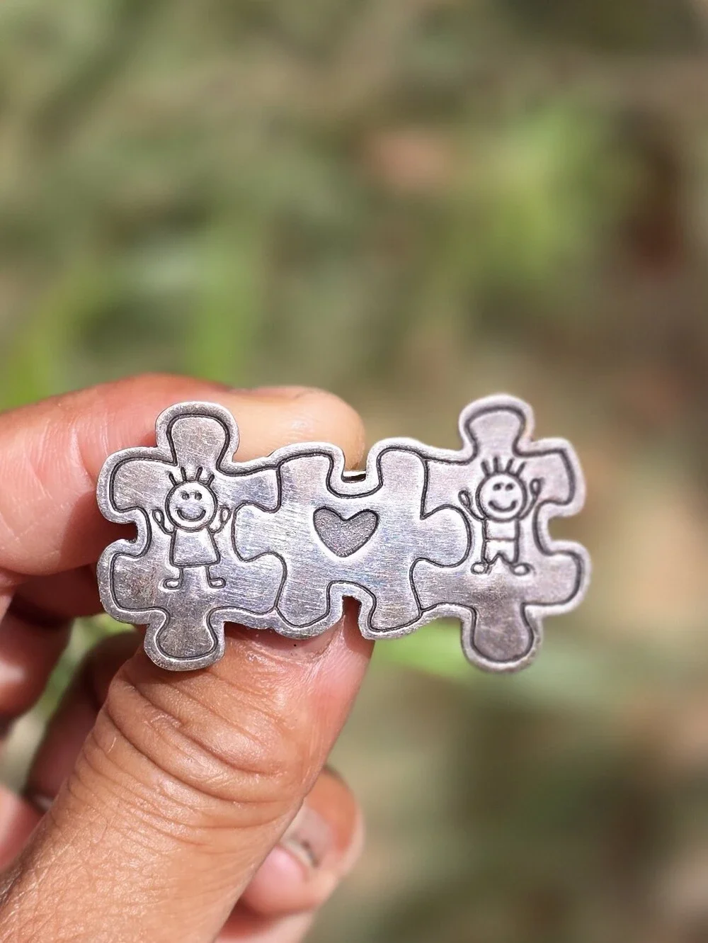Vintage solid 925 sterling silver Autism awareness children heart puzzle pieces